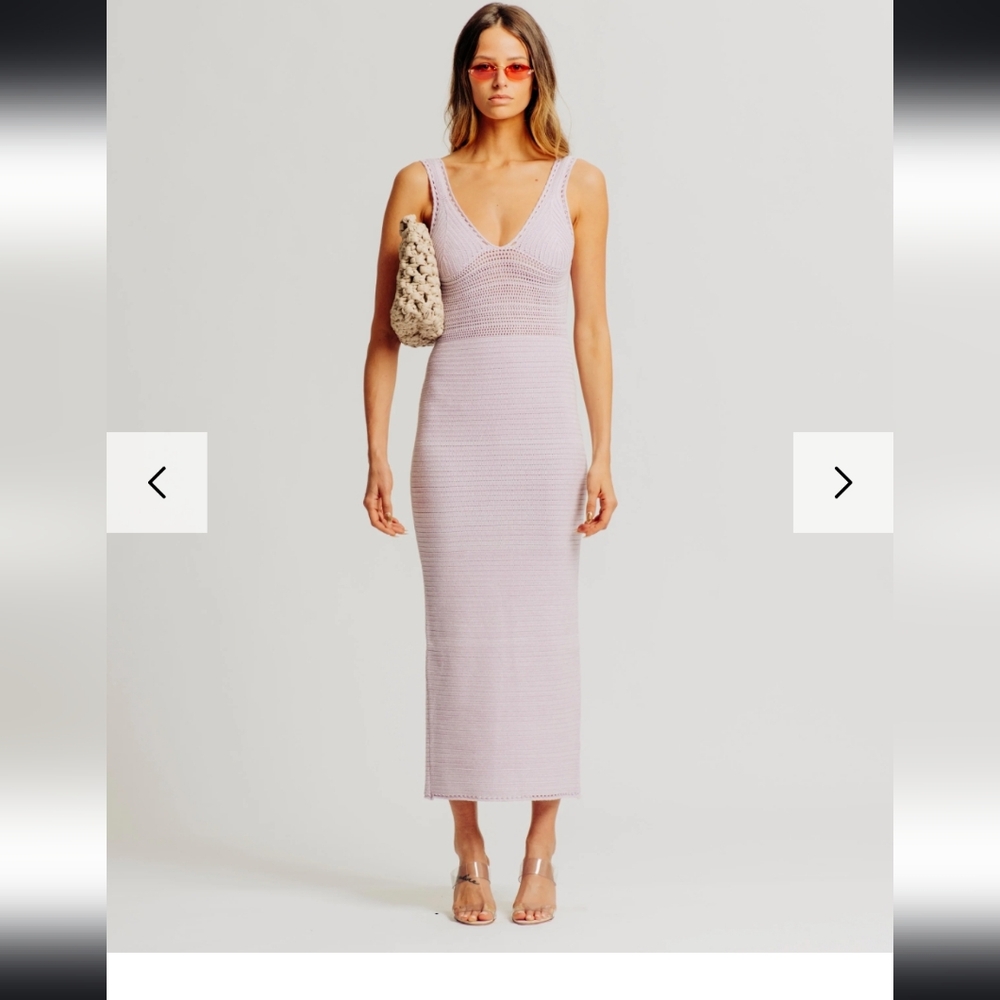 Torn by Ronny Kobo Madi Lilac Grey Crochet Maxi Dress Small